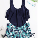 Azul marino / L Vestido de baño bikini bajo hanky floral tropical