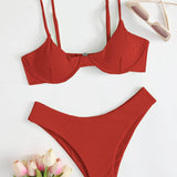Rojo / S Vestido de baño bikini con aro de canalé