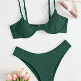 Verde Oscuro / S Vestido de baño bikini con aro de canalé