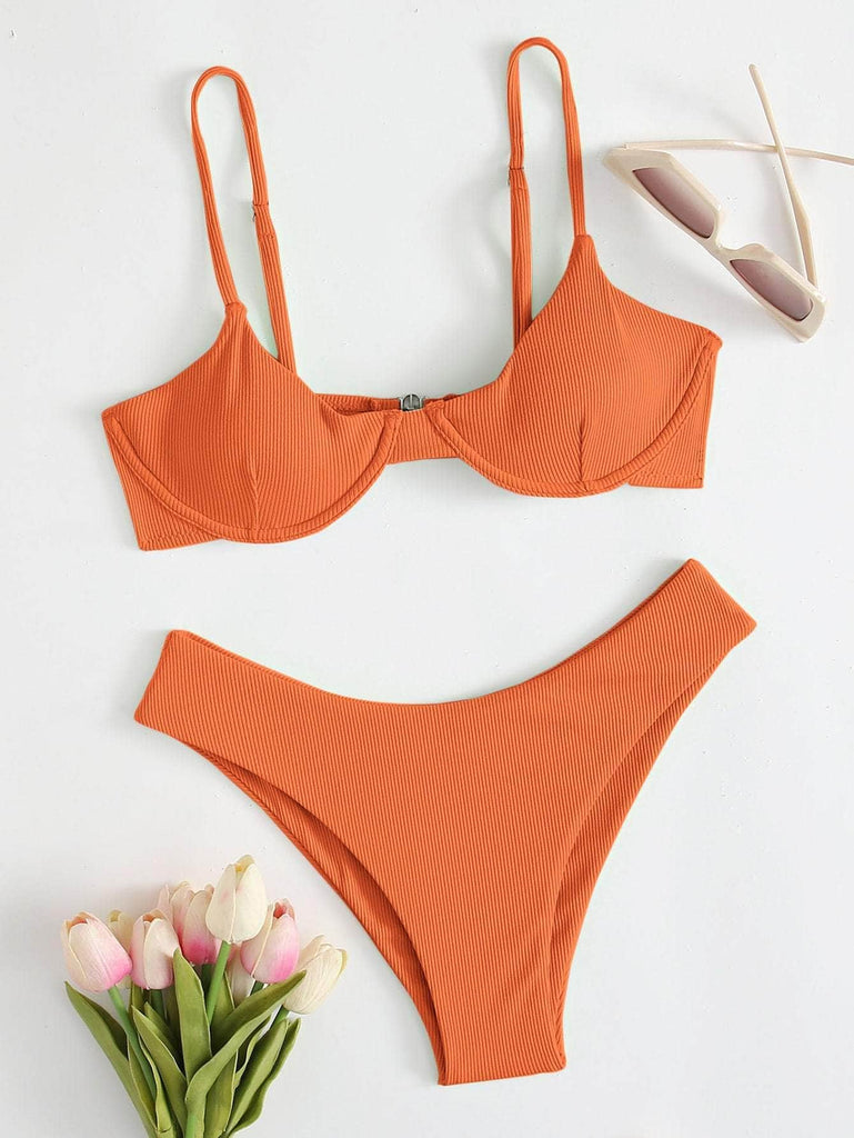 Naranja / S Vestido de baño bikini con aro de canalé