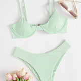 verde menta / S Vestido de baño bikini con aro de canalé