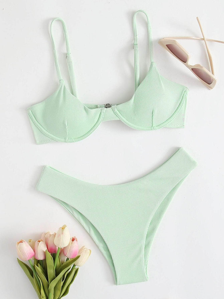 verde menta / S Vestido de baño bikini con aro de canalé