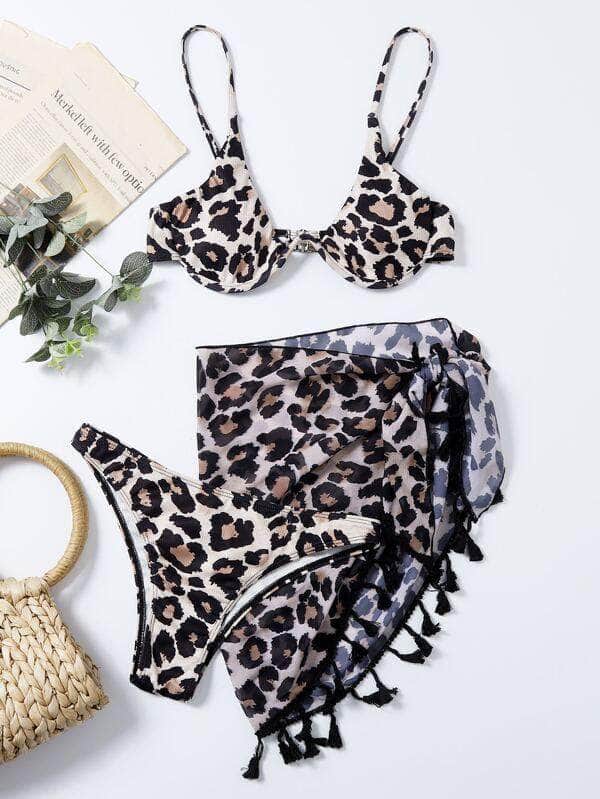 Vestido de baño bikini con aro de leopardo con falda de playa