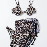 Vestido de baño bikini con aro de leopardo con falda de playa