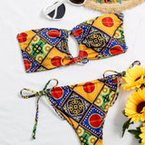 Multicolor / L Vestido de baño bikini con cordón lateral brasier sin tirantes tribal geométrico