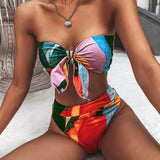 Multicolor / L Vestido de baño bikini de cintura alta con estampado