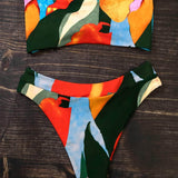 Multicolor / M Vestido de baño bikini de cintura alta con estampado