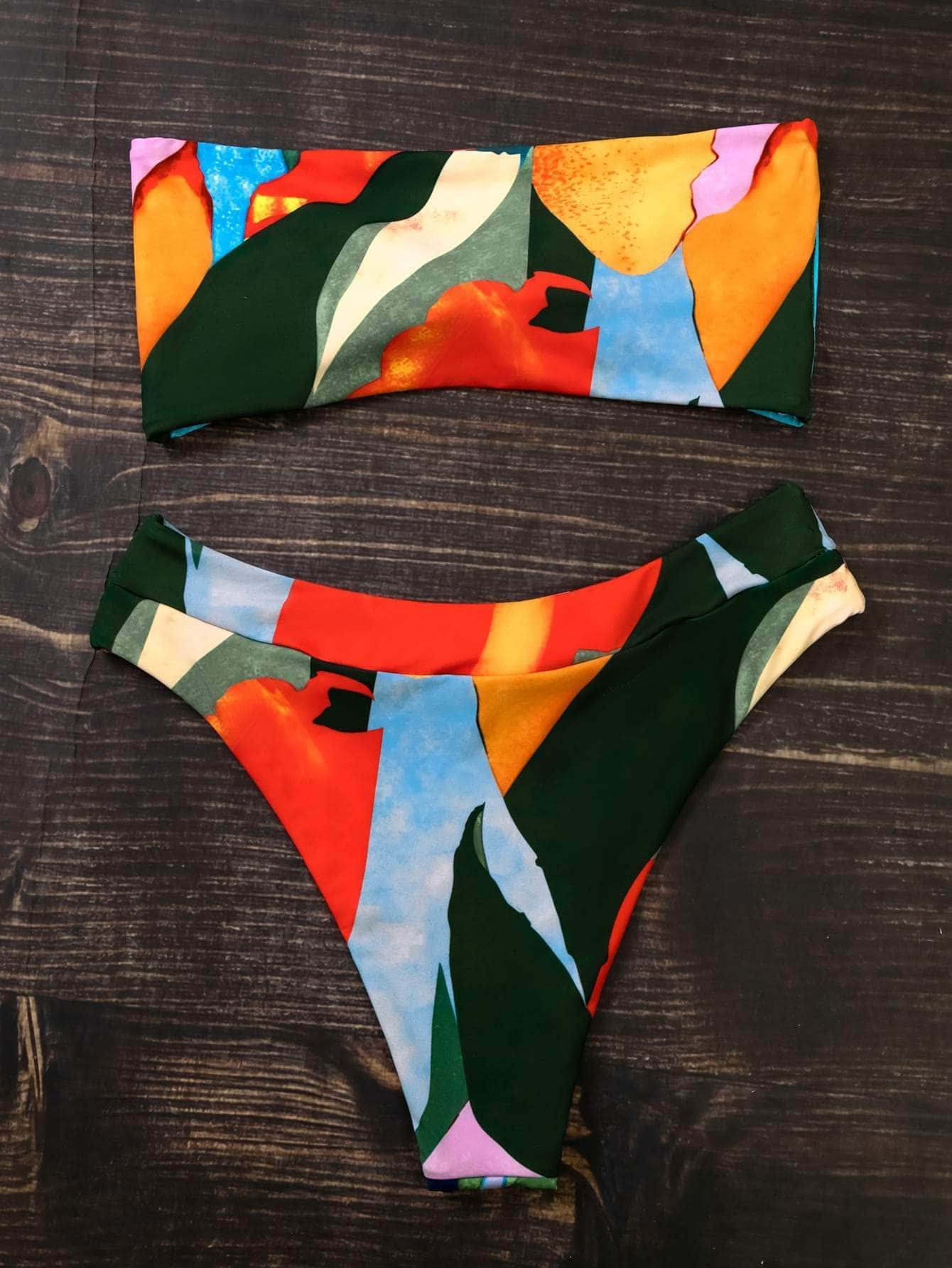 Multicolor / M Vestido de baño bikini de cintura alta con estampado
