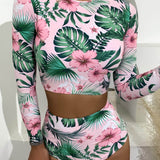 Vestido de baño bikini de cintura alta floral tropical