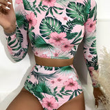 Multicolor / S Vestido de baño bikini de cintura alta floral tropical
