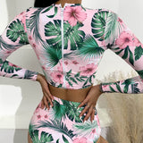 Multicolor / M Vestido de baño bikini de cintura alta floral tropical
