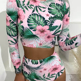 Multicolor / L Vestido de baño bikini de cintura alta floral tropical