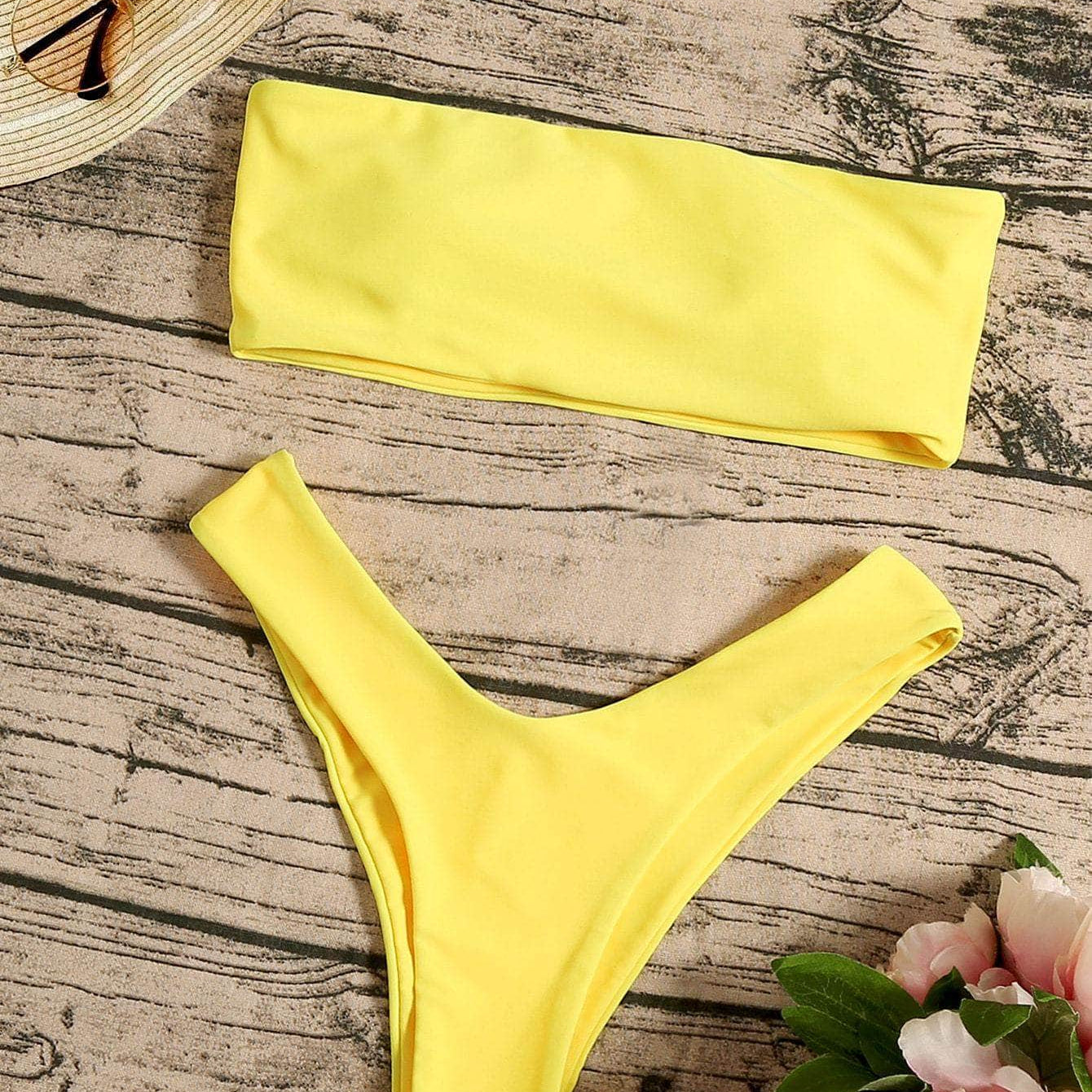 Vestido de baño bikini de pierna alta brasier sin tirantes