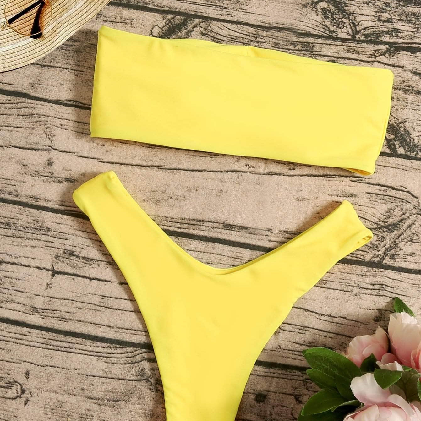 Vestido de baño bikini de pierna alta brasier sin tirantes