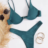 Agua verde azul / L Vestido de baño bikini de pierna alta con aro