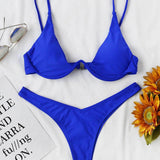 Azul eléctrico / M Vestido de baño bikini de pierna alta con aro