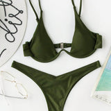 Verde militar / S Vestido de baño bikini de pierna alta con aro