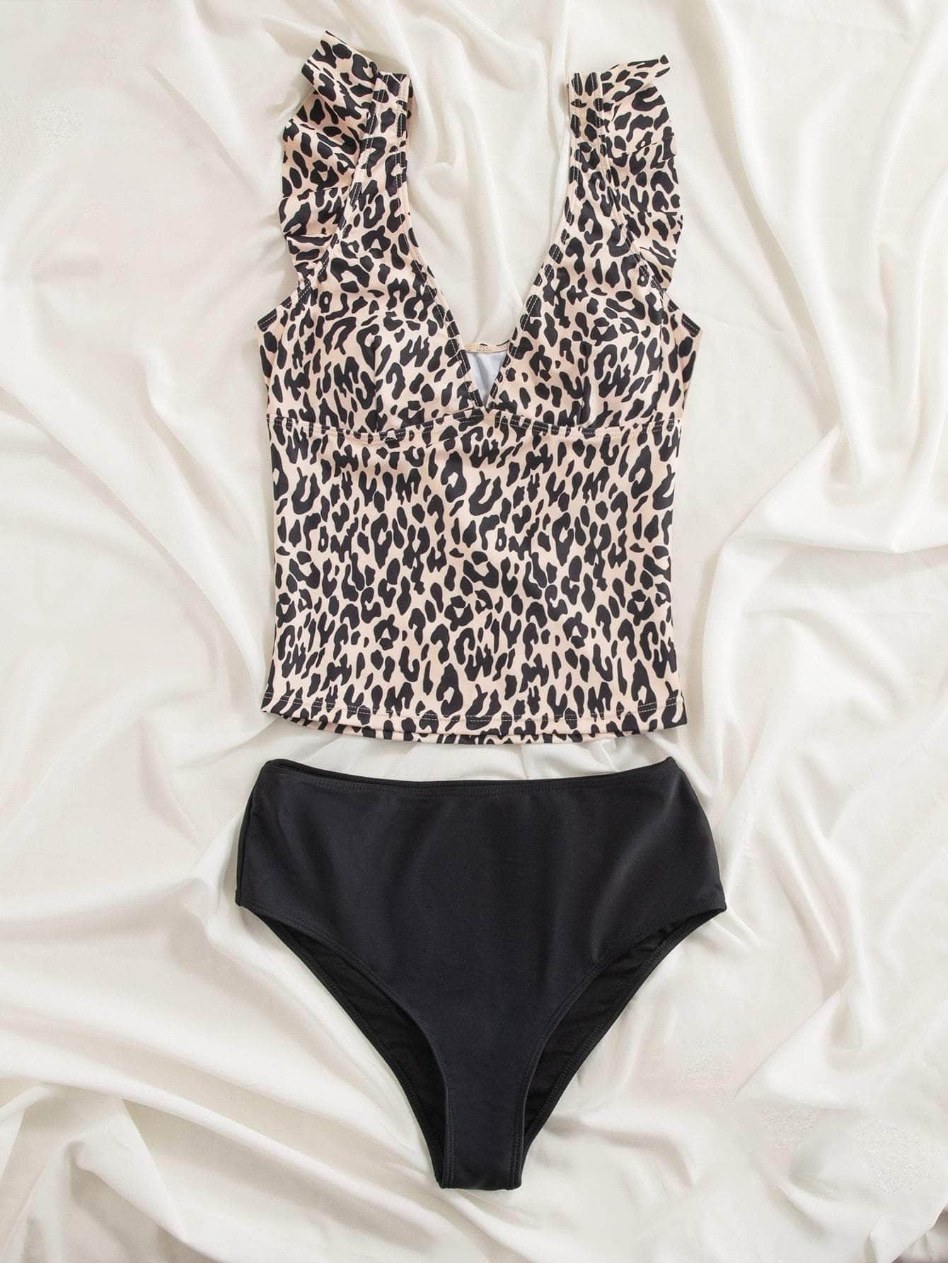 Vestido de baño bikini fruncido de leopardo