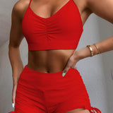 Rojo / XL Vestido de baño bikini shorts con cordón lateral fruncido