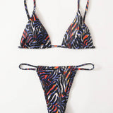 Vestido de baño bikini tanga con patrón de rayas