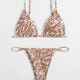 Vestido de baño bikini tanga con patrón de rayas
