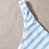 Azul y blanco / XL Vestido de baño bikini triángulo de rayas con shorts con malla