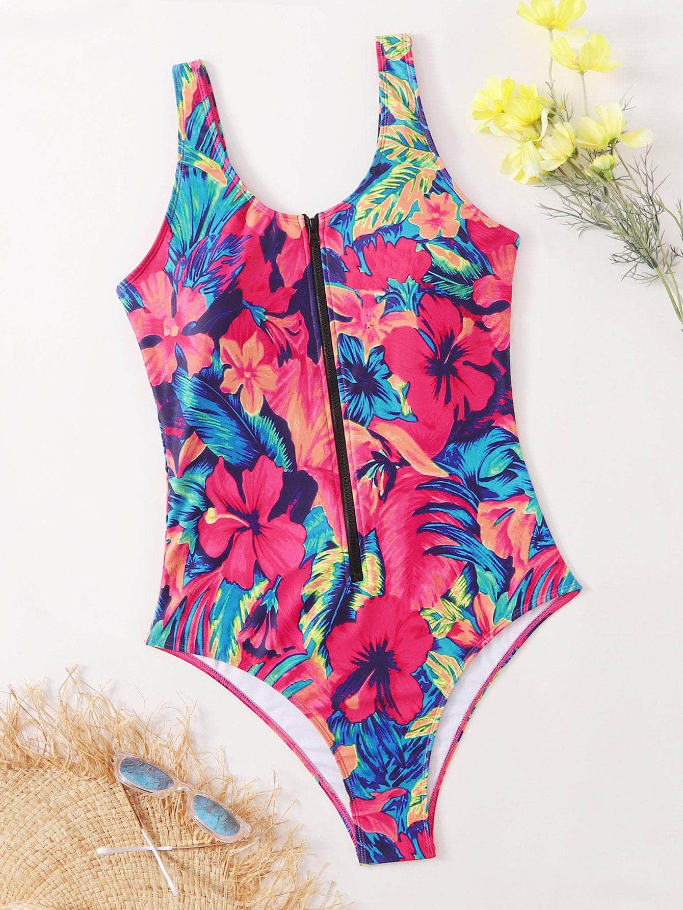 Multicolor 1 / 0XL Vestido de baño una pieza con estampado floral tropical