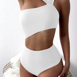 Blanco / S Vestido de baño una pieza de cintura con abertura