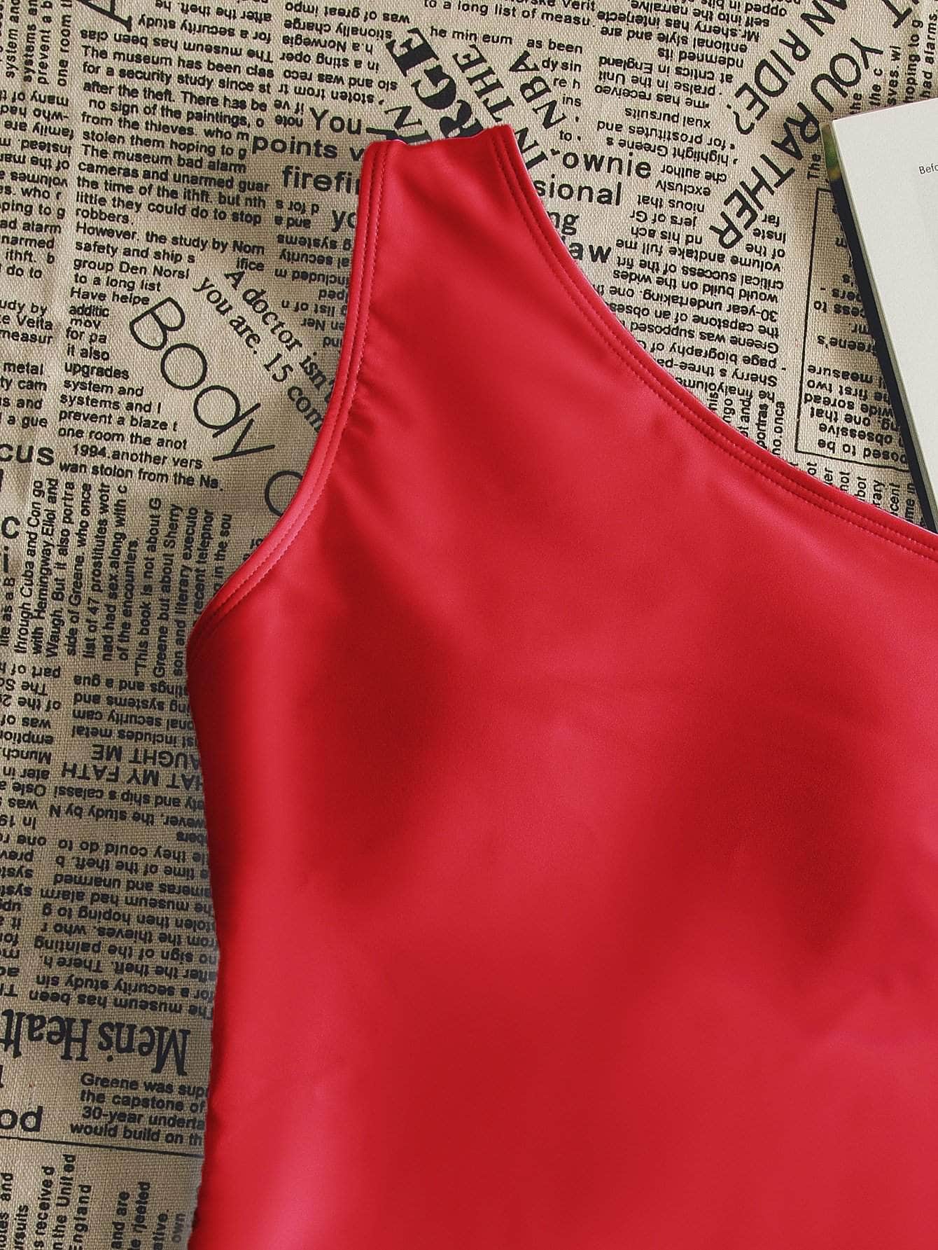 Rojo / XL Vestido de baño una pieza de un hombro