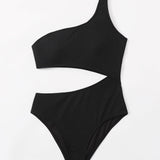 Negro / XS Vestido de baño una pieza de un hombro con abertura
