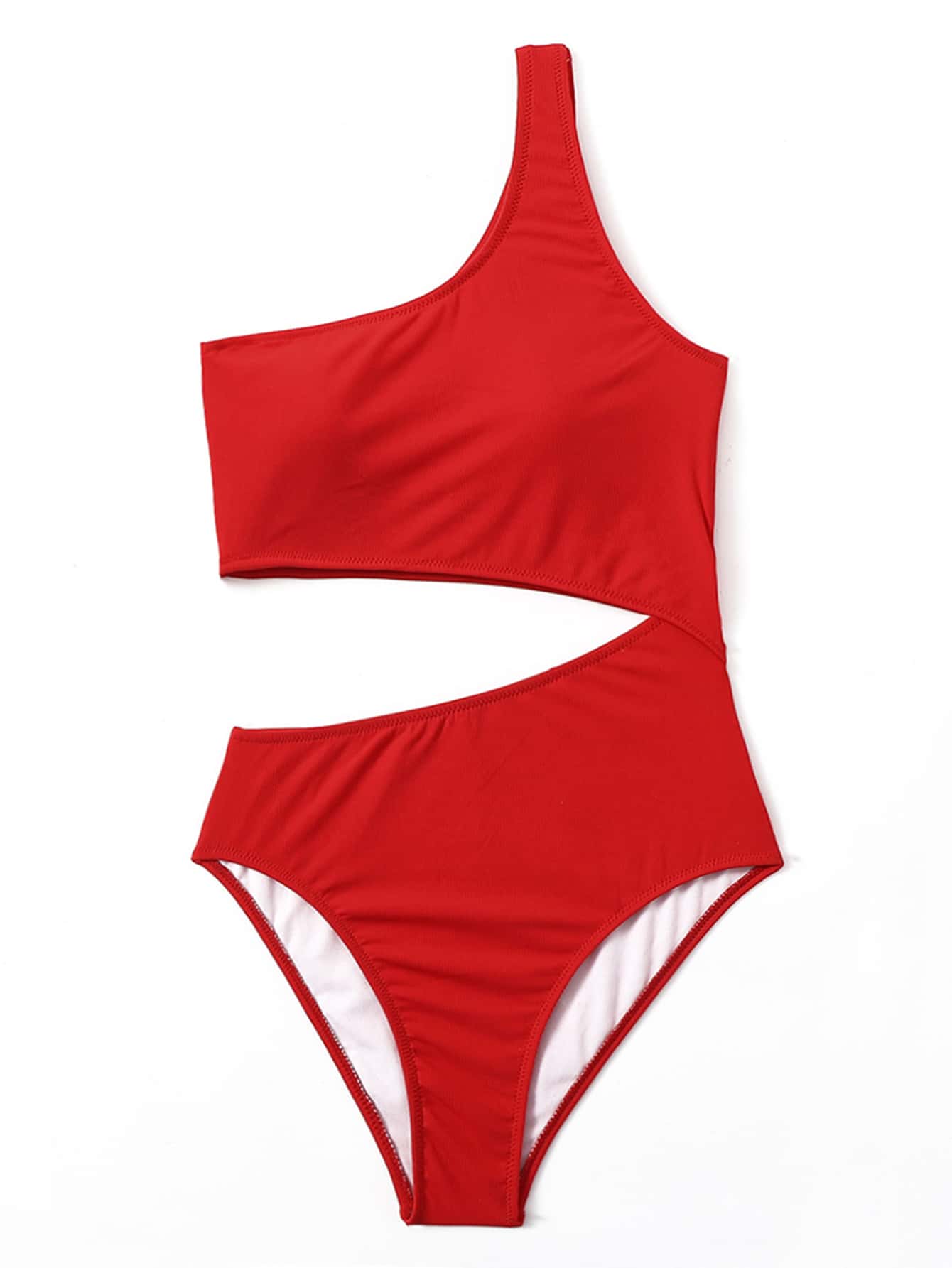 Rojo / XS Vestido de baño una pieza de un hombro con abertura