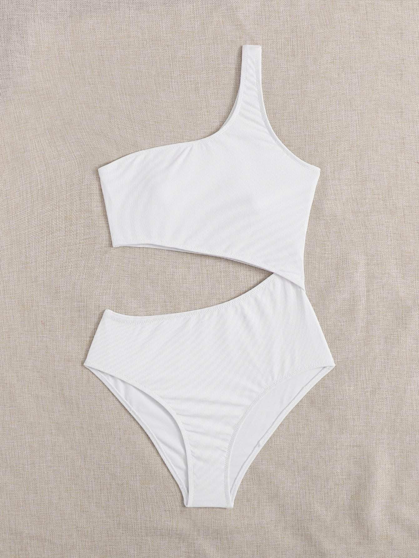 Blanco / XS Vestido de baño una pieza de un hombro con abertura