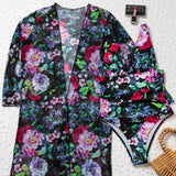 Vestido de baño una pieza floral con hoja con kimono