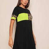 Vestido estilo camiseta de color combinado de leopardo