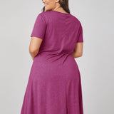 Rojo violeta / 1XL Vestido estilo camiseta unicolor con bolsillo