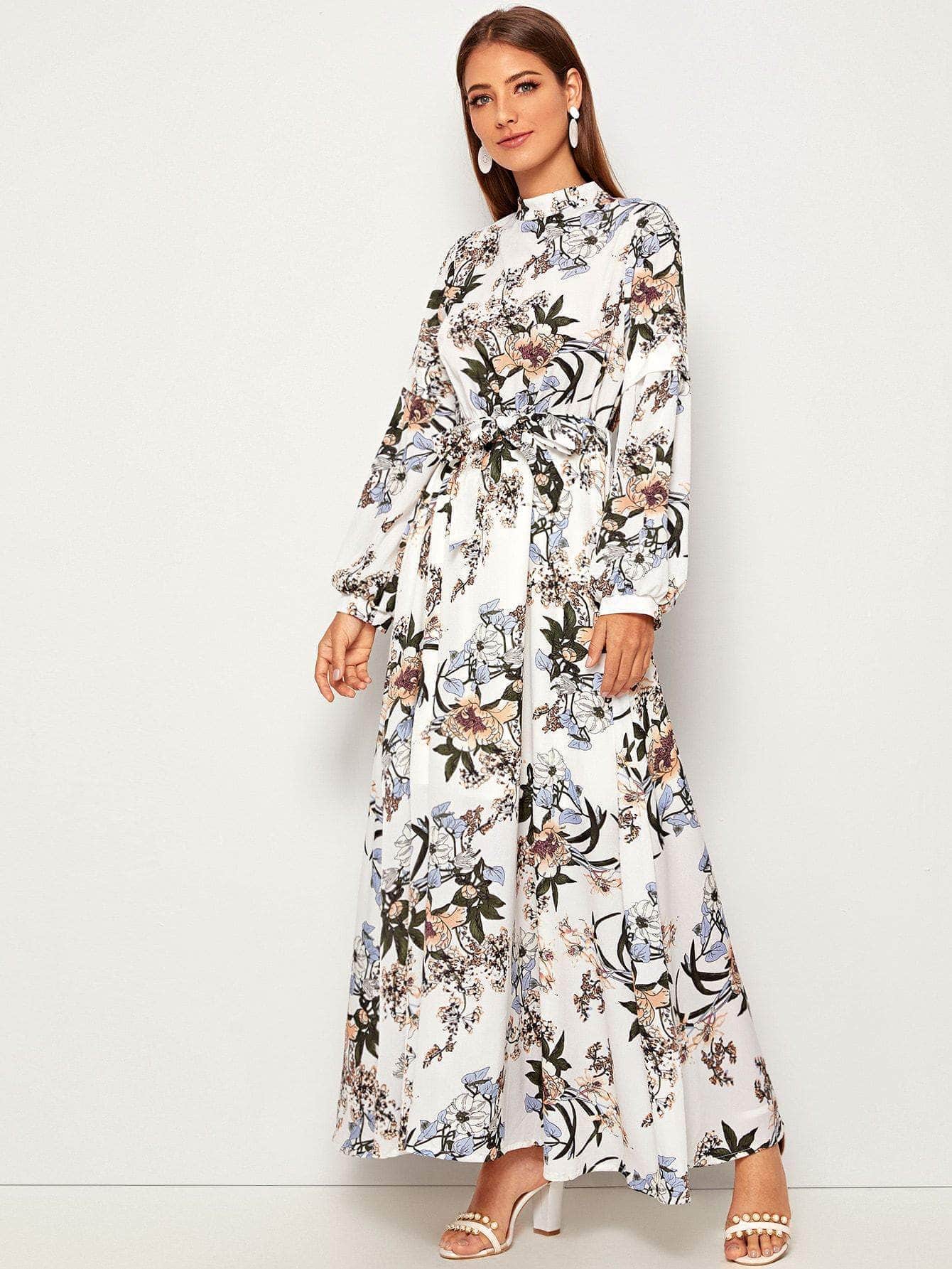 Vestido maxi con lazo con estampado floral