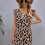 Multicolor / L Vestido sisa con fruncido de leopardo