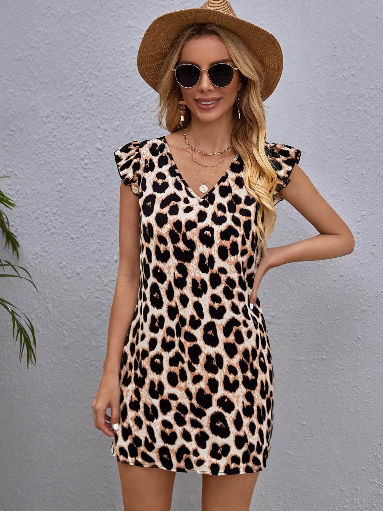 Multicolor / L Vestido sisa con fruncido de leopardo
