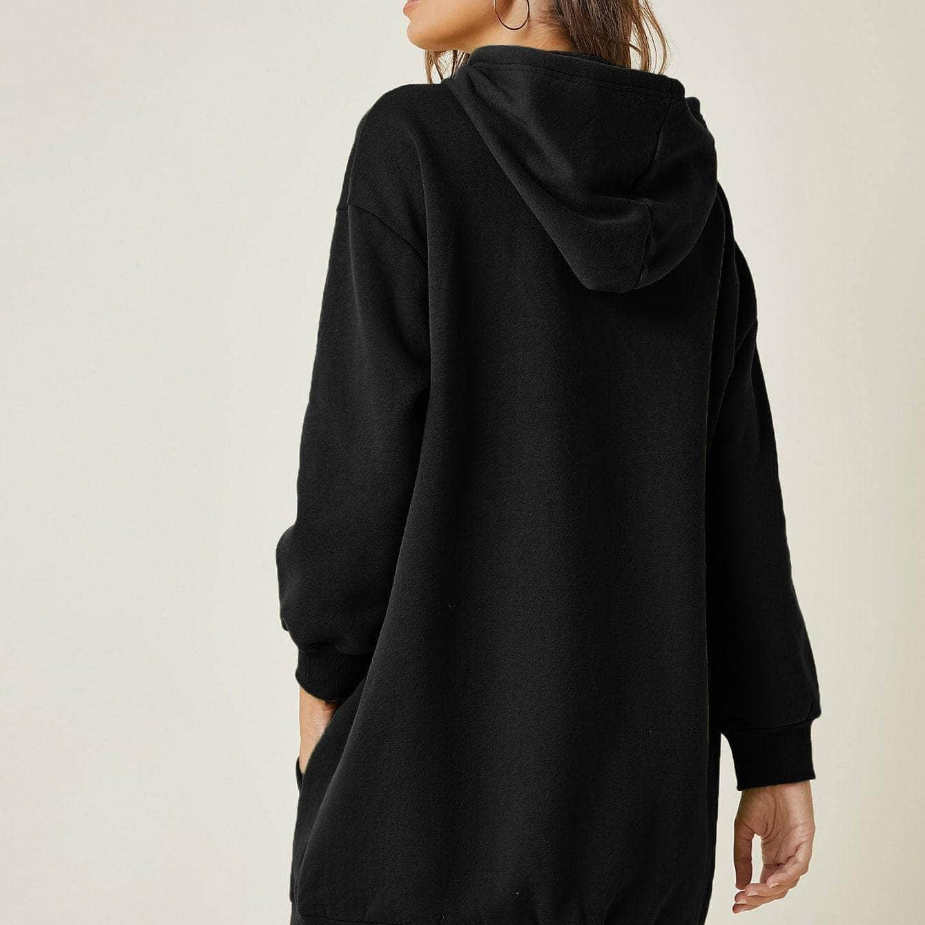 Negro / S Vestido sudadera con buzos con capucha con cordón de hombros caídos