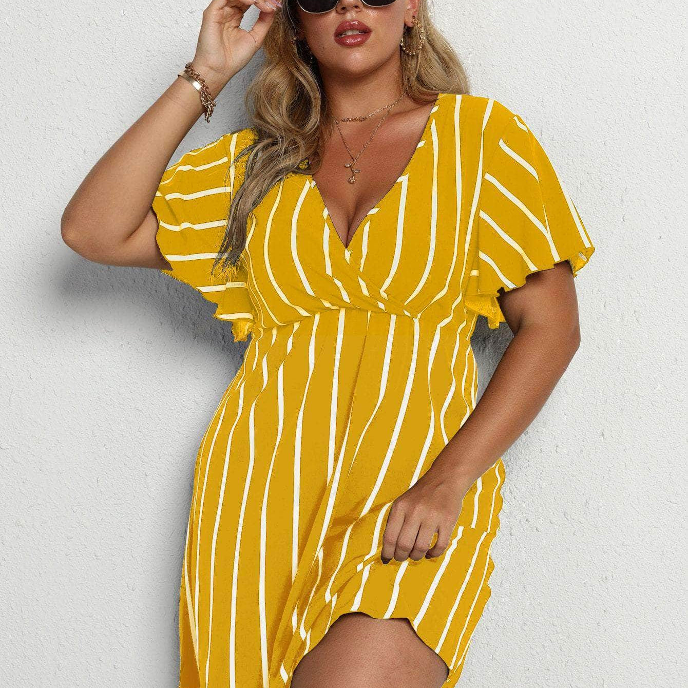 Amarillo / 0XL Vestidos Tallas Grandes A rayas Casual